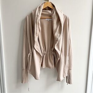 Young Fabulous & Broke Hooded Cinch Drawstring Waist Open Sweatshirt Beige M